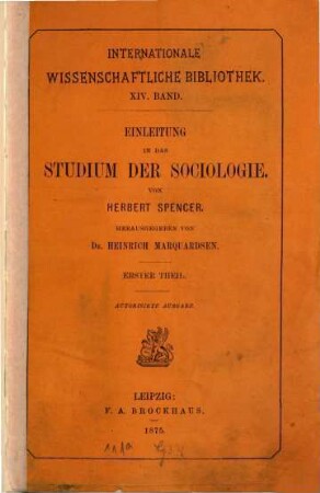 Einleitung in das Studium der Sociologie, 1