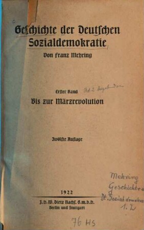 Geschichte der deutschen Sozialdemokratie. 1, Bis zur Märzrevolution