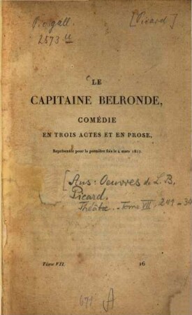 Le capitaine Belronde : comédie en trois actes et en prose