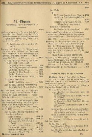 74. Sitzung. Donnerstag den 6. November 1919