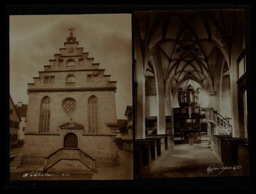 656 und 657, Waldenbuch, Fassade der Kirche St. Veit und Effringen, Marienkirche Inneres.