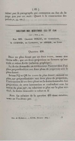 Solution de la question 455 et 456.