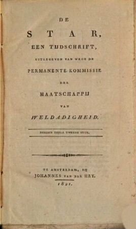 De star : een tijdschrift. 3. 1821, Stuk 2