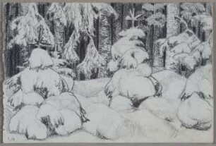 Fichten im tiefen Schnee (Skizzenbuch Ernst Morgenstern, Beilage)