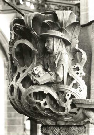Freiberg. Dom. Tulpenkanzel. Kanzelkorb mit Heiligem Hieronymus