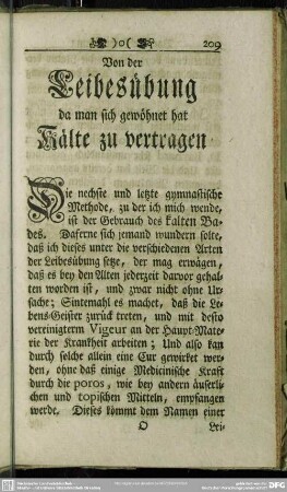 Von der Leibesübung da man sich gewöhnet hat Kälte zu vertragen