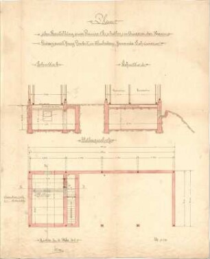 Littmann, Max; Bocksberg; Hofgut, Remisenbau - Remise u. Eiskeller (Grundriss Keller, Schnitte)