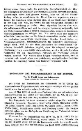 601-606, Todesstrafe und Strafrechtseinheit in der Schweiz