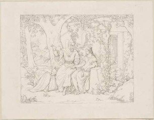 Zu Shakespeares "Der Sturm", Blatt 2, 1. Akt, 2. Szene: Prospero und Miranda unter einem Baum sitzend