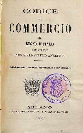Codice di commercio del regno d'Italia : con copioso indice alfabetico-analitico