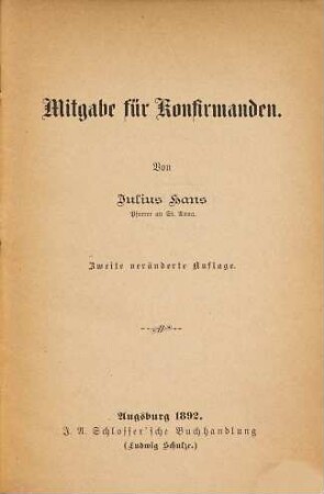 Mitgabe für Konfirmanden, 2