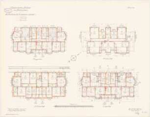 Offiziersheim Taunus, Falkenstein Wohnhaus für 12 Offiziere (westlich): Telefon-, Klingel- und Uhrenanlage: Grundriss Keller, Erdgeschoss, Obergeschoss, Dachgeschoss 1:100