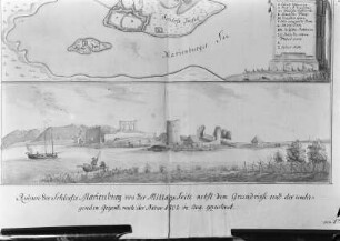 Zeichnung und Grundriss der Ruinen des Schlosses Marienburg