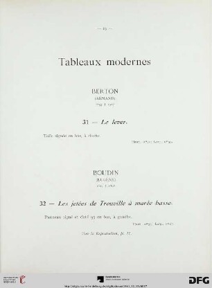 Tableaux modernes (Nr. 31-52) mit Planche III-IX