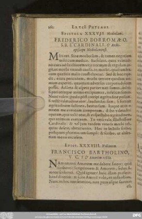 Epistola XXXVII. Mediolani. Frederico Borromaeo, S. R. E. Cardinali, & Archiepiscopo Mediolanensi.