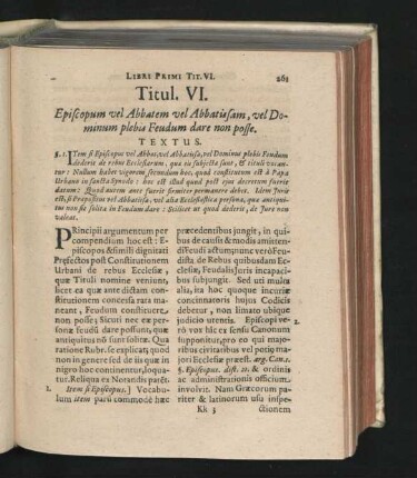 Titul. VI. Episcopum vel Abbatem vel Abbatissam, vel Dominum plebis Feudum dare non posse.