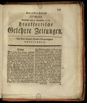 CItes Stück Dienstags, den 18. December, 1770. - CIVtes Stück Freytags, den 28. December, 1770.