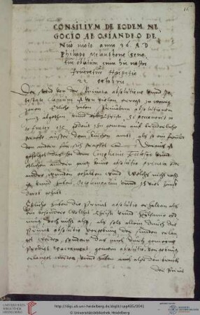 Philipp Melanchthon, Ratschlag zur 'allgemeinen Absolution' in Nürnberg