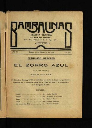 El zorro azúl : pieza en tres actos