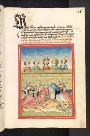 Der Herzog von Burgund wird während des Buhurts von Pontus vom Pferd gestochen und zu Tode geschleift
