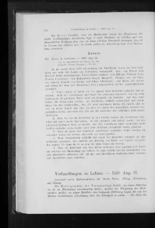 Verhandlungen zu Labiau. - 1420 Aug. 31.