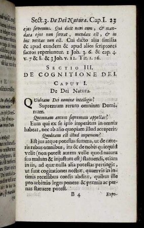 Sectio III. De Cognitione Dei.