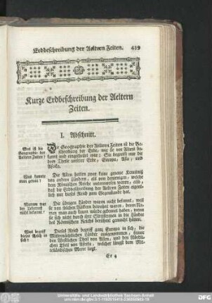 Kurze Erdbeschreibung der Aeltern Zeiten.