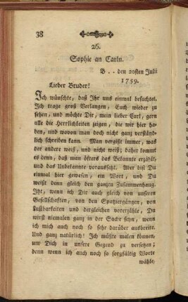 26. Sophie an Carln. B .. den 20sten Julii 1759.