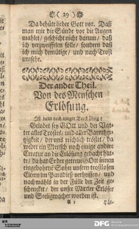 Der ander Theil. Von des Menschen Erlösung.