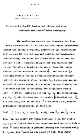 Capitel 4 - Einige Kriterien Maxima und Minima und eine Analogie zur Jacobi'schen Bedingung.
