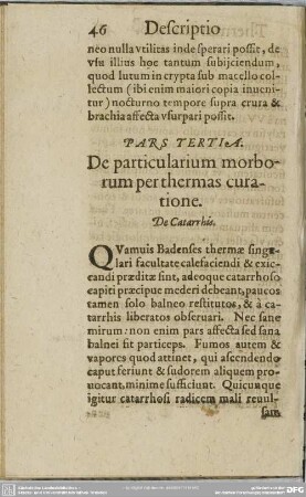 Pars Tertia. De particularium morborum perthermas curatione