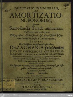 Disputatio inauguralis De amortizatione bonorum : quam sacrosancta triade annuente