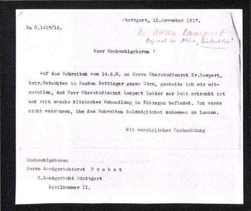 Schreiben an Landgerichtsrat Probst