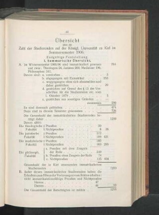 I. Summarische Übersicht.