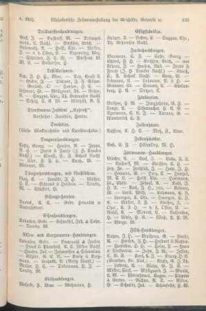Eisengießereien. Eisenhandlungen. Eisen- und Kurzwaaren-Handlungen. Eishandlungen. Essigfabriken.