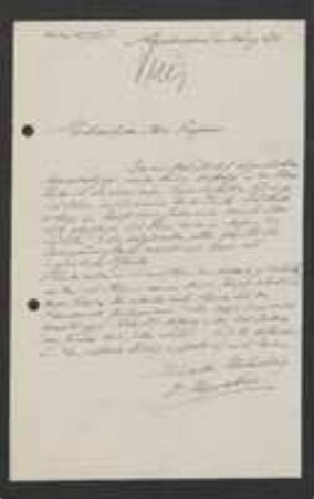 Brief von Hugo de Vries an Unbekannt