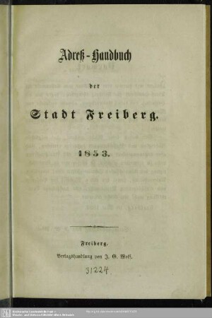1853: Adreß-Handbuch der Stadt Freiberg