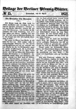Beilage: No. 15, Sonnabend, den 10. April