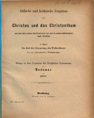 Programm des Königlichen Gymnasiums zu Hadamar : über das Schuljahr ..., 1876/77