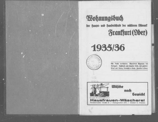 Wohnungsbuch der Haupt- und Handelsstadt der mittleren Ostmark Frankfurt (Oder) 1935/36