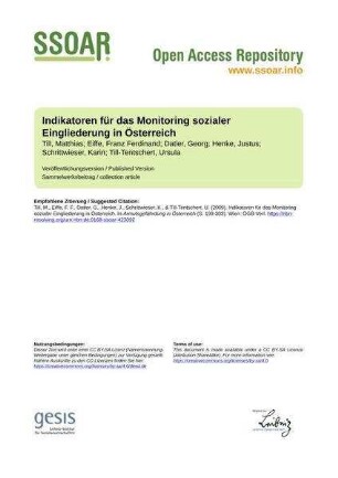 Indikatoren für das Monitoring sozialer Eingliederung in Österreich
