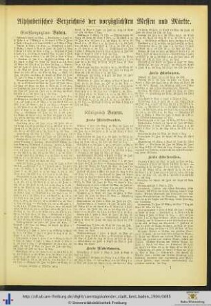 Alphabetisches Verzeichnis der vorzüglichen Messen und Märkte.