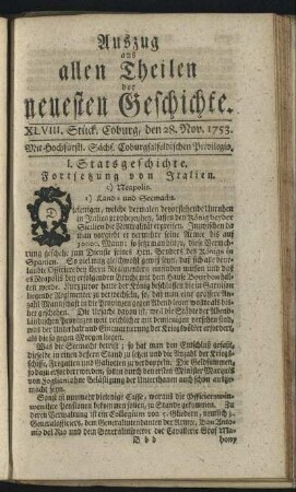XLVIII. Stück. Coburg, den 28. Nov. 1753.