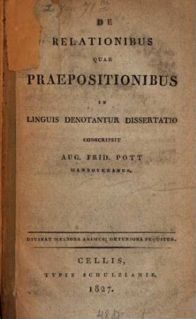 De relationibus quae praepositionibus in linguis denotanturi, dissertatio