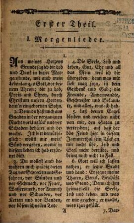 Auserlesene Liedersammlung zur Beförderung und Uebung christlicher Gesinnungen und Tugenden in allen Ständen : In 2 Theilen ; Auf höchste Genehmigung und Verordnung ausgefertiget von dem Sulzbachischen Ministerium