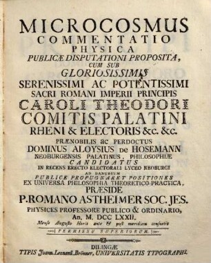 Microcosmus : Commentatio Physica Publicae Disputationi Proposita