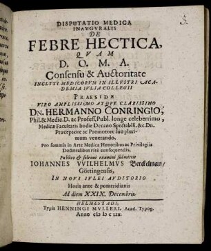 Disputatio Medica Inauguralis De Febre Hectica
