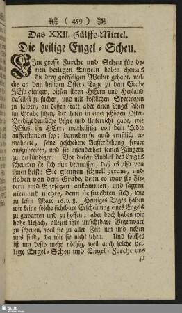 Das XXII. Hülffs-Mittel. Die heilige Engel-Scheu
