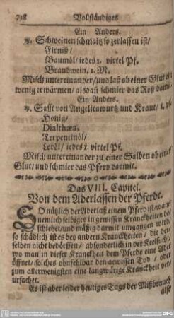 Das VIII. Capitel. Von dem Aderlassen der Pferde.