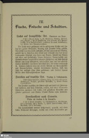 IV. Fische, Frösche und Schalentiere